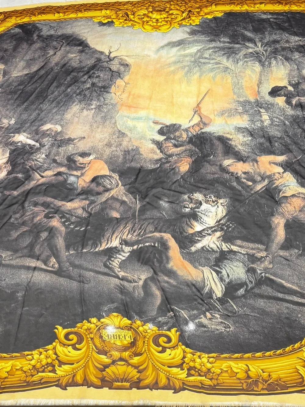 Gianfranco Ferré Black and Gold Baroque Crest Scarf